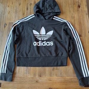 Adidas Girls Black Hoodie with White Stripes size Large